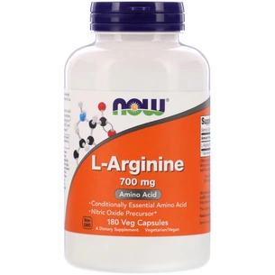 Амінокислота Now Foods L-Аргінін 700мг, L-Arginine, 180 вегетаріанських капсул (NOW-00033) зображення 1