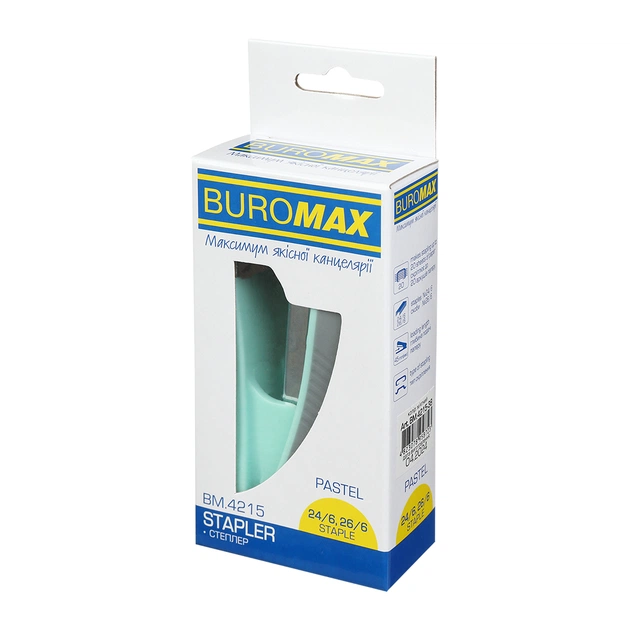 Степлер Buromax пластиковий PASTEL, 20 аркушів, (скоби №24, 26), 111 х 62 х 32 мм, м'ятний (BM.4215-38) - picture 5