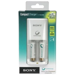 Зарядний пристрій для акумуляторів Sony Compact charger + 2 * AA 1000mAh (BCG34HS2R / BCG34HW2RN) зображення 1