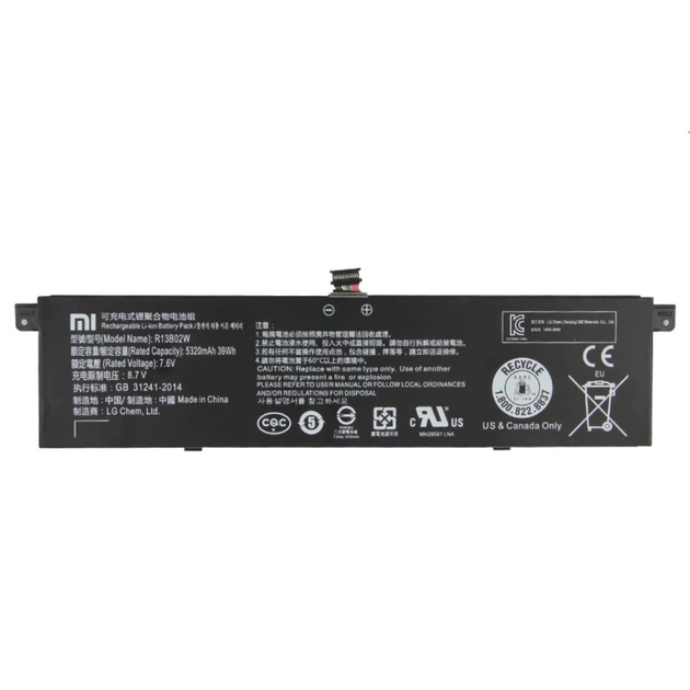 Акумулятор до ноутбука Xiaomi R13B02W (Mi Book Air 13.3"), 5320mAh (39Wh), 4cell, 7.6V, Li (A47638) - зображення 1