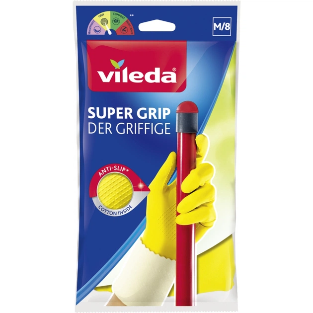 Рукавички господарські Vileda Super Grip латексні M 1 пара (4023103092617/8001940003351) - зображення 1