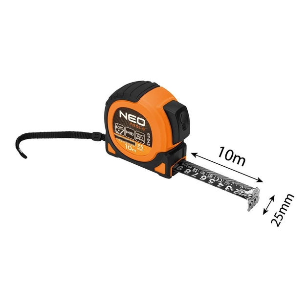 Рулетка Neo Tools Super Black, 10мx25мм, з фіксатором змотування, магніт (67-245) - picture 5