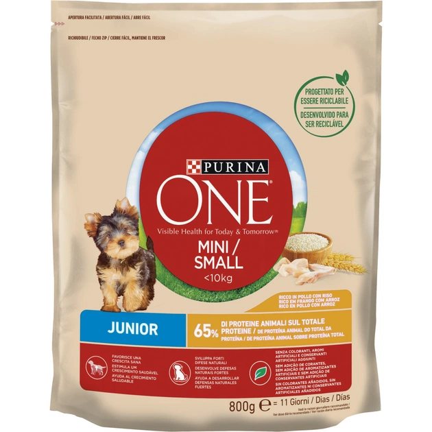 Сухий корм для собак Purina One Mini Junior з куркою та рисом 800 г (7613035027022) - зображення 1