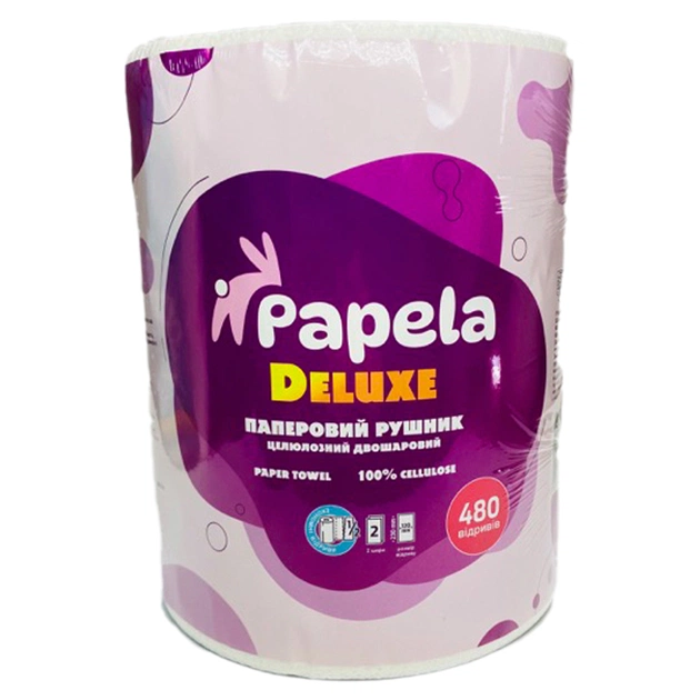 Паперові рушники Papela DeLuxe 2 шари 480 відривів 1 рулон (4820270940112) - изображение 1