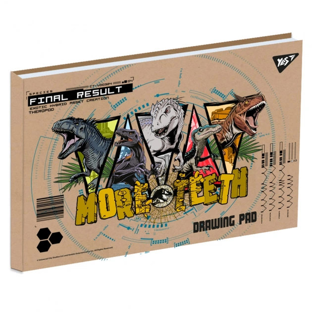 Альбом для малювання Yes А4 40арк/100 клеєний білила Jurassic world крафт (130548) - изображение 1