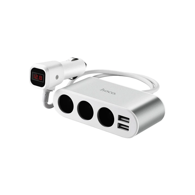 Зарядний пристрій HOCO 2xUSB 10.5W + 3x car socket silver (6957531050896) - зображення 1