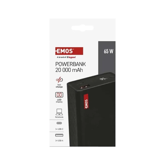 Батарея універсальна EMOS 20000mAh NTBF20, 65W, Pass-through, black (B0560B) - зображення 10