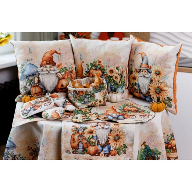 Наволочка Прованс гобеленова декоративна Гарбузові гноми з будиночком 45х45 (036214) - picture 6