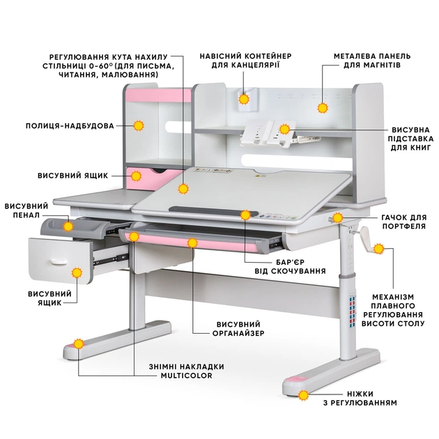 Парта Mealux Florida Multicolor Pink (Evo-52 WG + PN Multicolor) - picture 3