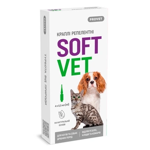 Краплі для тварин ProVET SOFTVET для котів та собак дрібних порід репелентні 4х0.5 мл (4823082441211) зображення 1