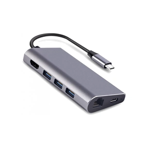 Концентратор Dynamode USB3.1 Type-C to HDMI, 3хUSB3.0, RJ45, USB Type-C Female, SD (Dock-USB-TypeC-HDMI-USB3.0-RJ45) зображення 1