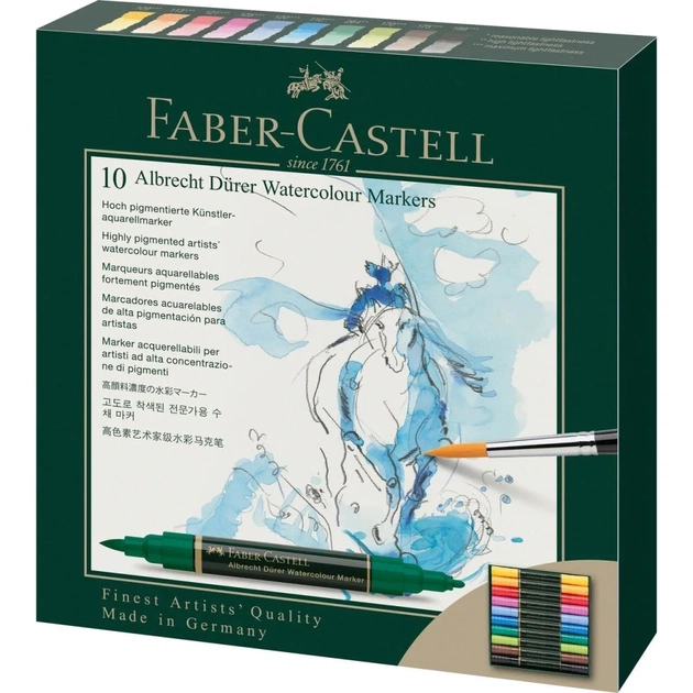 Художественный маркер Faber-Castell набор акварельные двухсторонние Albrecht Dürer, 10 цветов (29861) - изображение 1