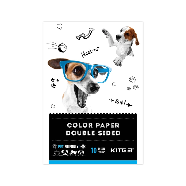 Кольоровий папір Kite А5 двусторонняя Dogs 10 аркушів/10 кольорів (K22-293) - изображение 1