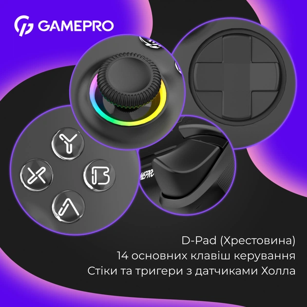 Геймпад GamePro із зарядною станцією BT 5.3/USB/2.4 ГГц (Switch/PC/iOS/Android) RGB Black (GPX13BDOC) - зображення 10