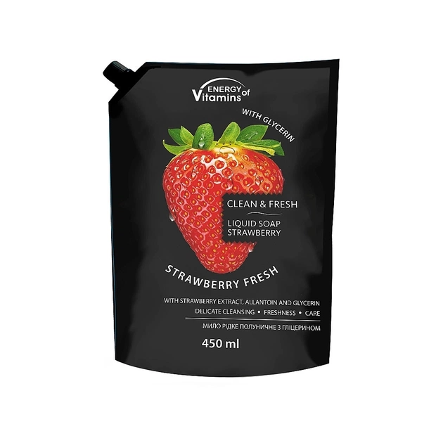 Рідке мило Energy of Vitamins Полуничне з гліцерином дой-пак 450 мл (4820074623082) - зображення 1