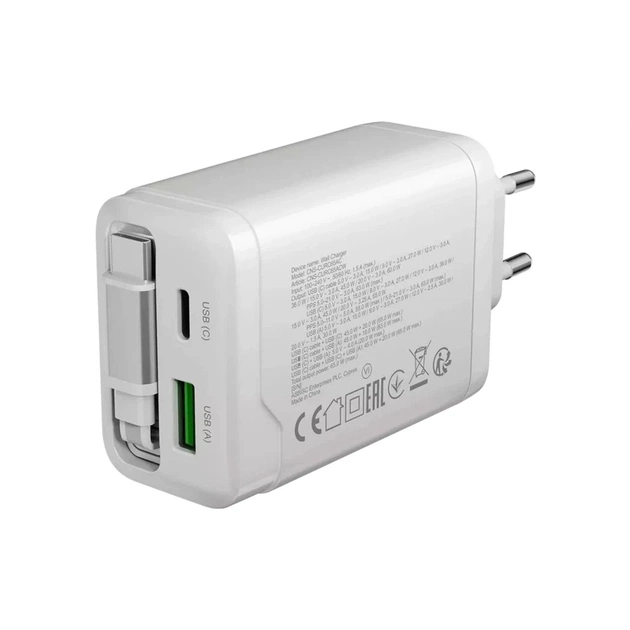 Зарядний пристрій Canyon 1xUSB-C PD65W + 1xUSB QC3.0 + cable USB-C to USB-C white (CNS-CURC65ACW) - picture 6