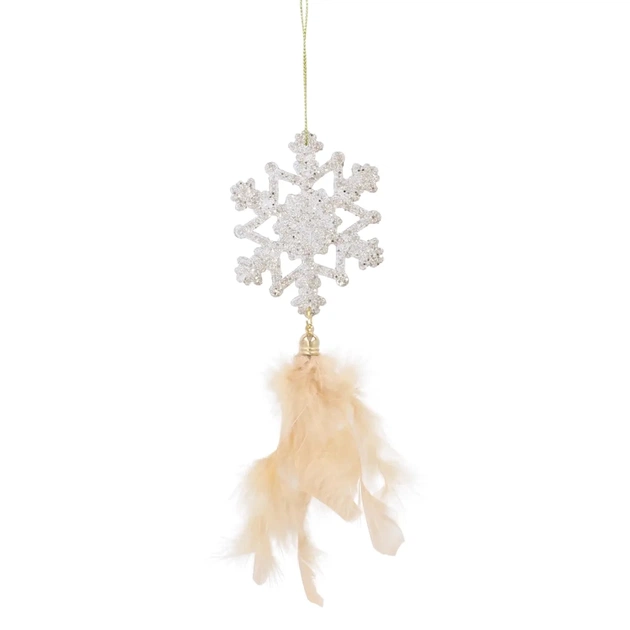 Ялинкова іграшка Chomik Янгол, бант, сніжинка з пір'ям, комплект 3 шт, 22 см, шампань (5900779855892) - picture 3