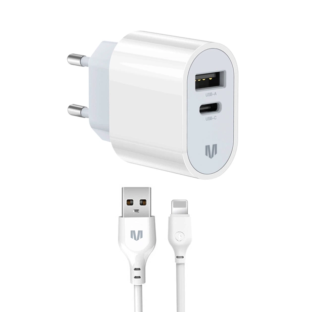 Зарядное устройство MadeInFuture MFS12 12W 1xUSB-A + 1xUSB-C + cable USB-A to Lightning White (MIF82823) - изображение 1