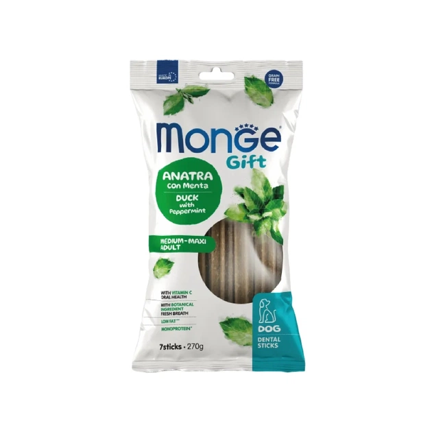 Ласощі для собак Monge Gift Dog Medium & Maxi качка з м'ятою 270 г (8009470085588) - зображення 1