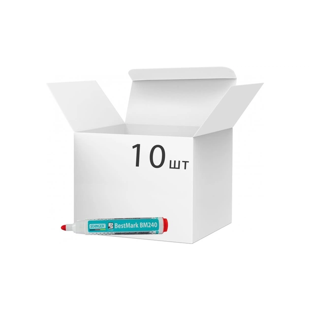 Маркер Stanger для сухостираємих дощок, 1-3 мм червоний 10 шт (MARKER-BOA-STM240R10) - зображення 1