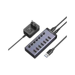 Концентратор Ugreen USB 3.0 to 7xUSB 3.0 with power supply CM481 gray (90307) зображення 1