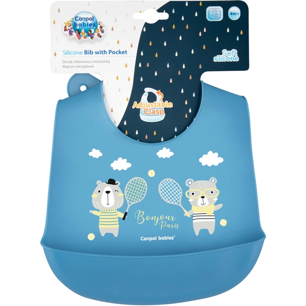 Нагрудничок Canpol babies Bonjour Paris силіконовий з кишенькою синій (74/027_blu) - picture 2