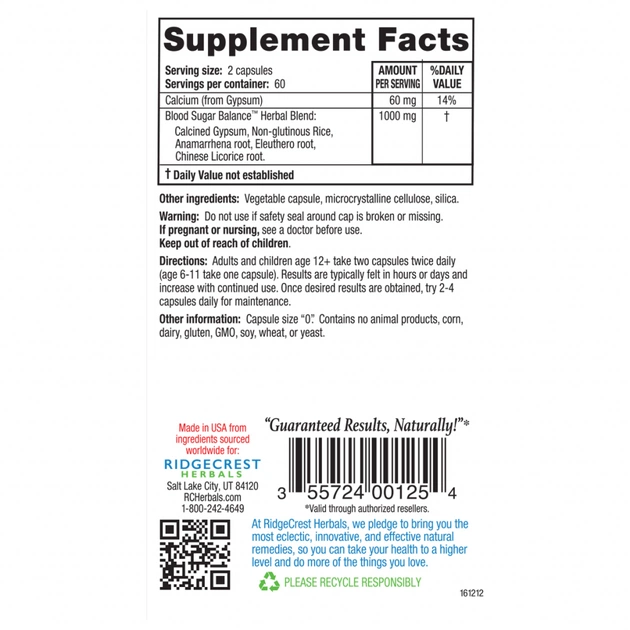 Вітамінно-мінеральний комплекс Ridgecrest Herbals Комплекс для Нормалізації Сахара в Крові Blood Sugar Balance (RCH125) - зображення 2