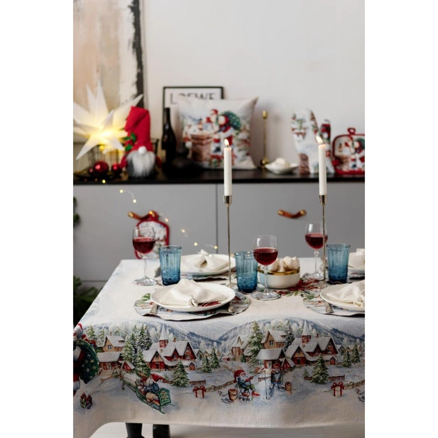 Скатертина Прованс гобеленова з велюром Снігова зима 135х140 см (037468) - picture 6