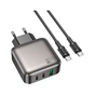 Зарядний пристрій BOROFONE BAS56A Absolute 2xUSB-C + 1xUSB-A PD45W + cable USB-C to USB-C Black (6941991116278) - зменшене зображення 1