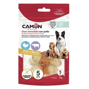 Ласощі для собак Camon Кістка вузлова з яловичої шкіри обмотана куркою 5 см 70 г (AB250) зображення 1