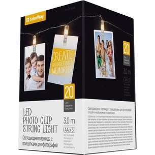Гірлянда ColorWay 20 LED, 3м, з прищіпками (CW-LCP-20L30B) зображення 1