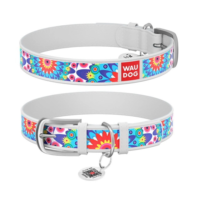 Нашийник для тварин WAUDOG Design з QR паспортом "Квіти" XS Ш 12 мм Д 21-29 см білий (376015) - изображение 1
