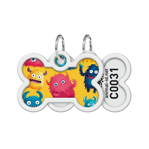 Адресник для тварин WAUDOG Smart ID з QR паспортом "Мохнаті монстри", кістка 40х28 мм (231-4050) - picture 1