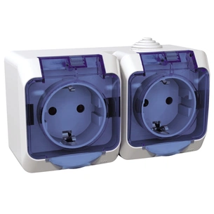 Розетка Schneider Electric CEDAR подвійна 2К+З зі шторками та прозорою кришкою біла IP44 (WDE000525) зображення 1