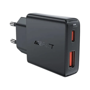Зарядний пристрій Acefast 2xUSB 30W (USB-C+USB-A) Gan A69 ultra-thin Fast Charger Black (6974316282709) зображення 1