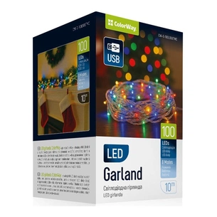 Гірлянда ColorWay LED 100 10м (8 функцій) різнокольорова (прозорий кабель) USB (CW-G-100L10UTMC) зображення 1