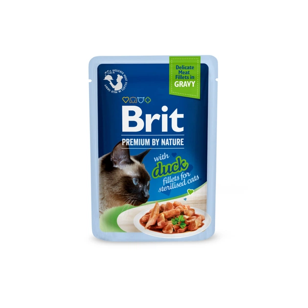 Вологий корм для кішок Brit Premium Delicate Fillets in Gravy Duck для стерилізованих (8595602570638) - изображение 1