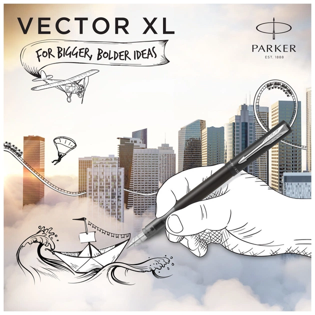 Ручка пір'яна Parker VECTOR 17 XL Metallic Black CT  FP M (06 012) - изображение 7
