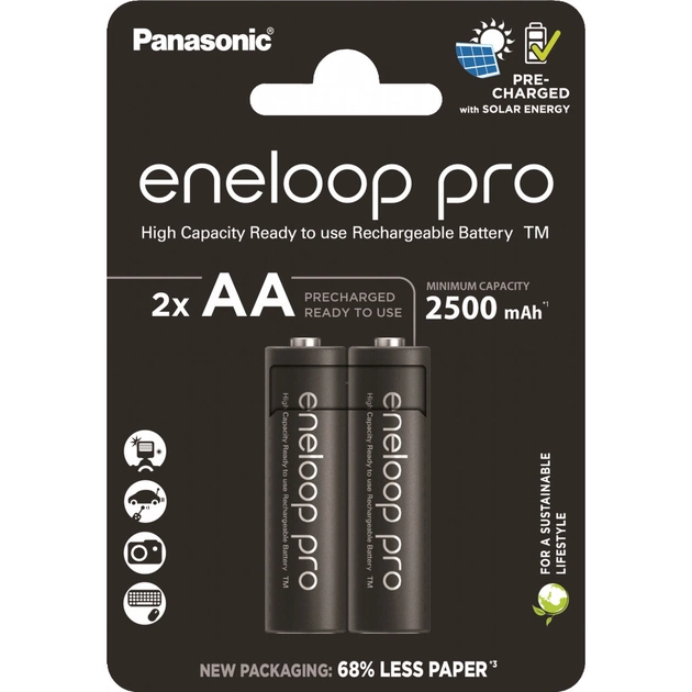 Аккумулятор Panasonic AA Eneloop 2500mAh Pro NI-MH * 2 (BK-3HCDE/2CP) - изображение 1