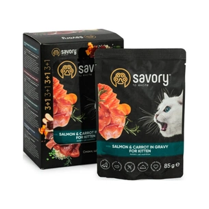 Вологий корм для кішок Savory for Kitten Salmon and Carrot in Gravy 3+1х85 г (2700000032831) зображення 1