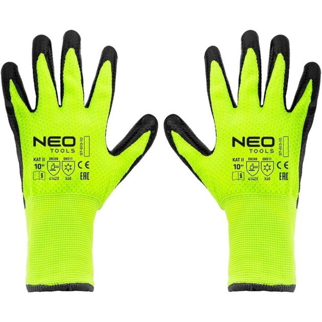 Защитные перчатки Neo Tools утепленные, латексное покрытие, полиэстер, р.10, зелено черные (97-613-10) - изображение 6
