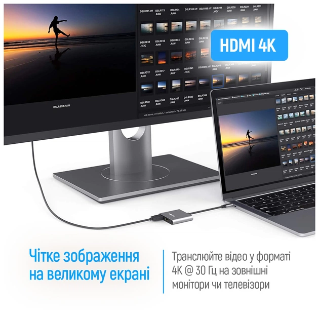Концентратор ColorWay USB-C 3-in-1 USB 3.0 + HDMI 4K + USB-C PD100W (CW-HUB08) - picture 8