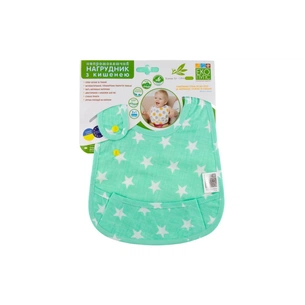 Нагрудничок Еко Пупс Eсo Cotton Premiu непромокаючий з кишенею зірочки/ментол (EPB-008) изображение 1