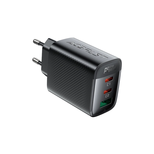 Зарядное устройство Acefast 2xUSB-C + 1xUSB 67W GaN black (6974316284048) - изображение 1