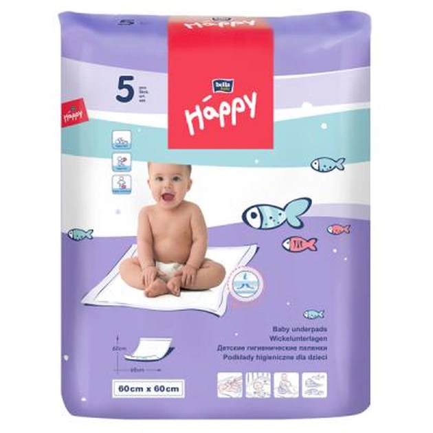 Пелюшки для малюків Bella Baby Happy 60x60 см 5 шт (5900516601652) - изображение 1