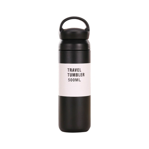 Термос Merlion Travel Tumbler 350 мл, подвійна кришка з ручкою, чорний (SUS304-350Black) - зображення 1