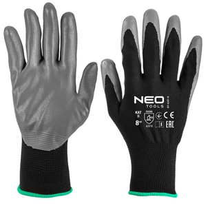 Захисні рукавиці Neo Tools комплект 12шт, поліестер з нітриловим покриттям, р.8, сіро-чорний (97-647-8) изображение 1