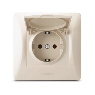 Розетка Videx BINERA 1ая із заземленням і кришкою крем (VF-BNSK1GС-CR) изображение 1