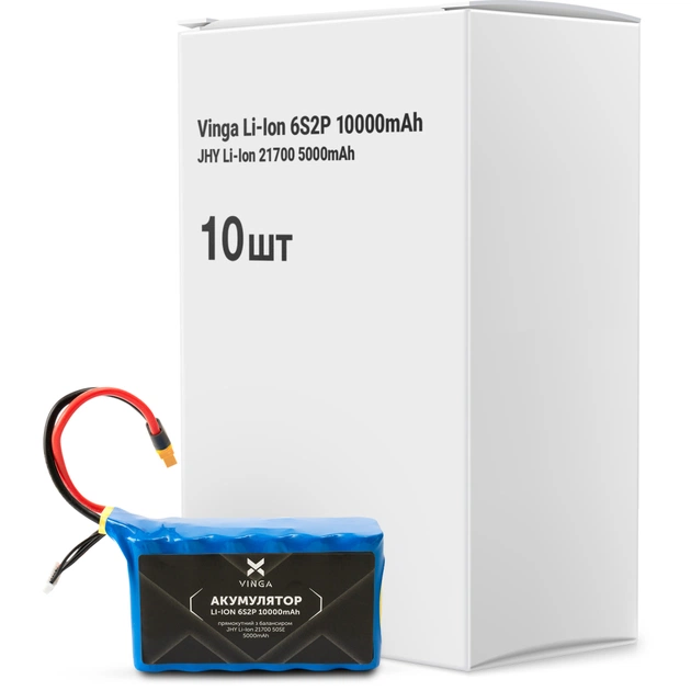 Акумуляторний блок Vinga Li-Ion 6S2P 10000mAh коробка 10 шт (JHY Li-Ion 21700 5000mAh) (V6S2P-10PCS-10000MAH) - зображення 1