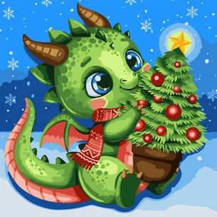 Картина по номерам Santi Дракон та ялинка 40*40 см ©pollypop92 (954758) зображення 1